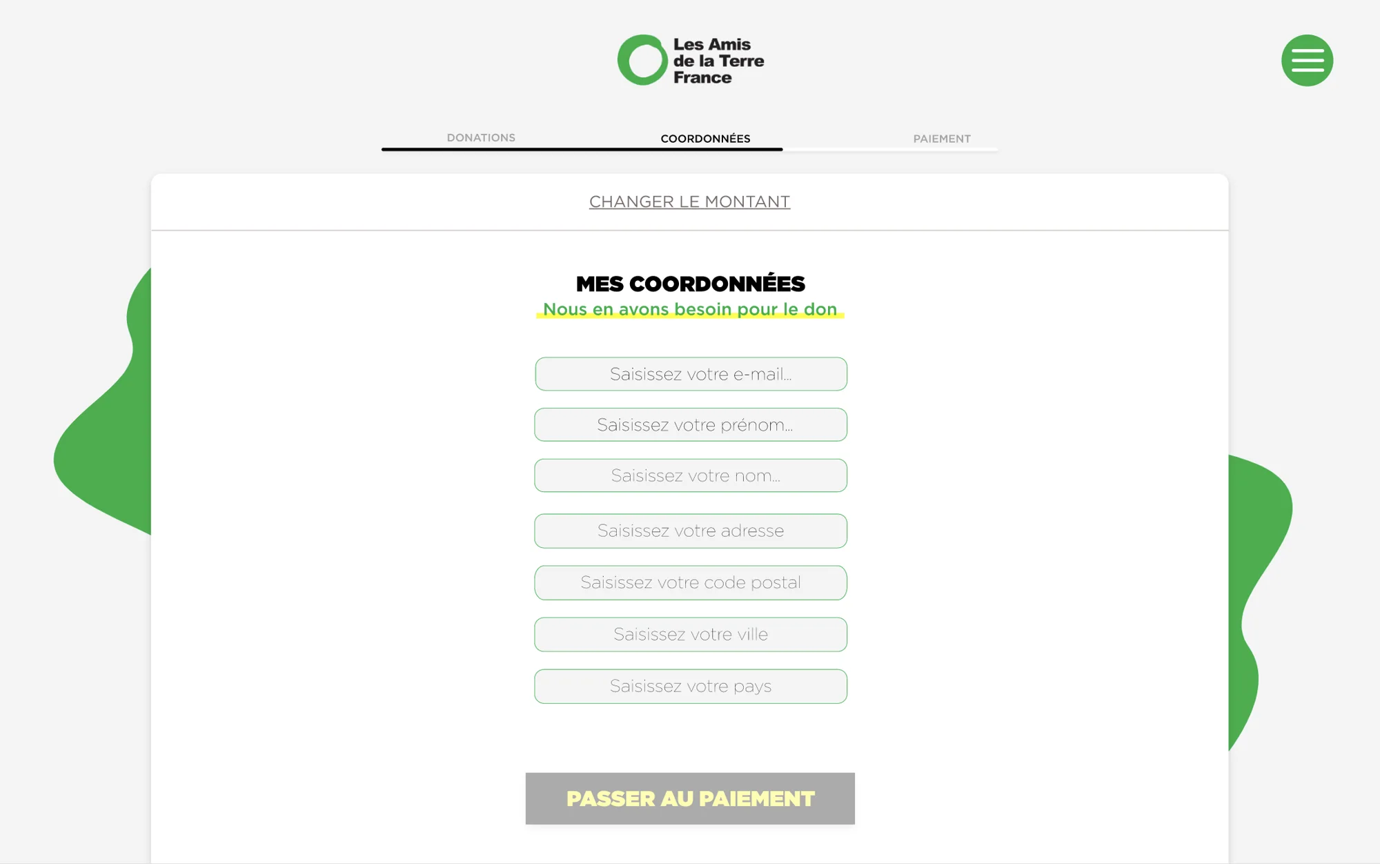 Contact details step before payment