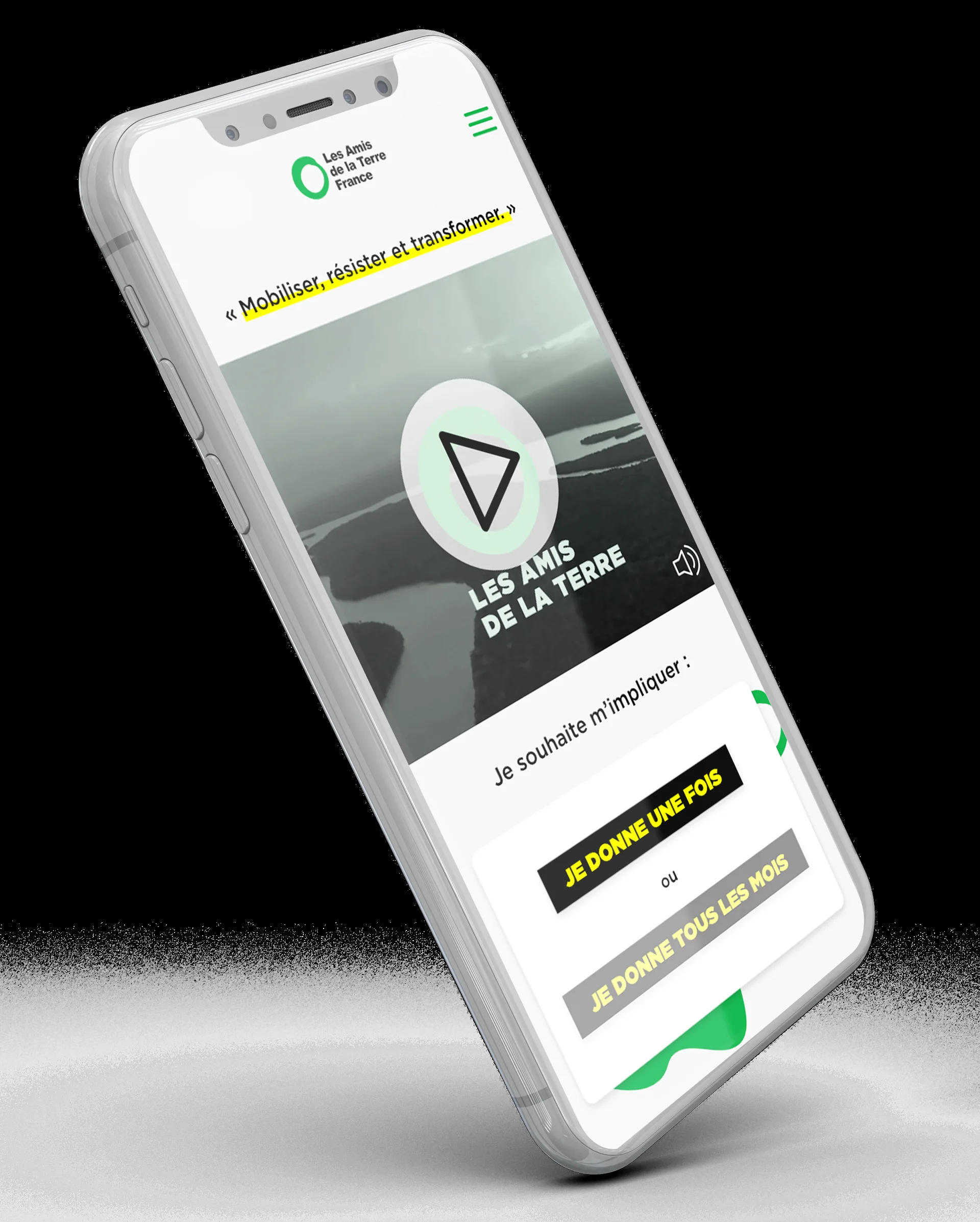 Mobile homepage with donation buttons