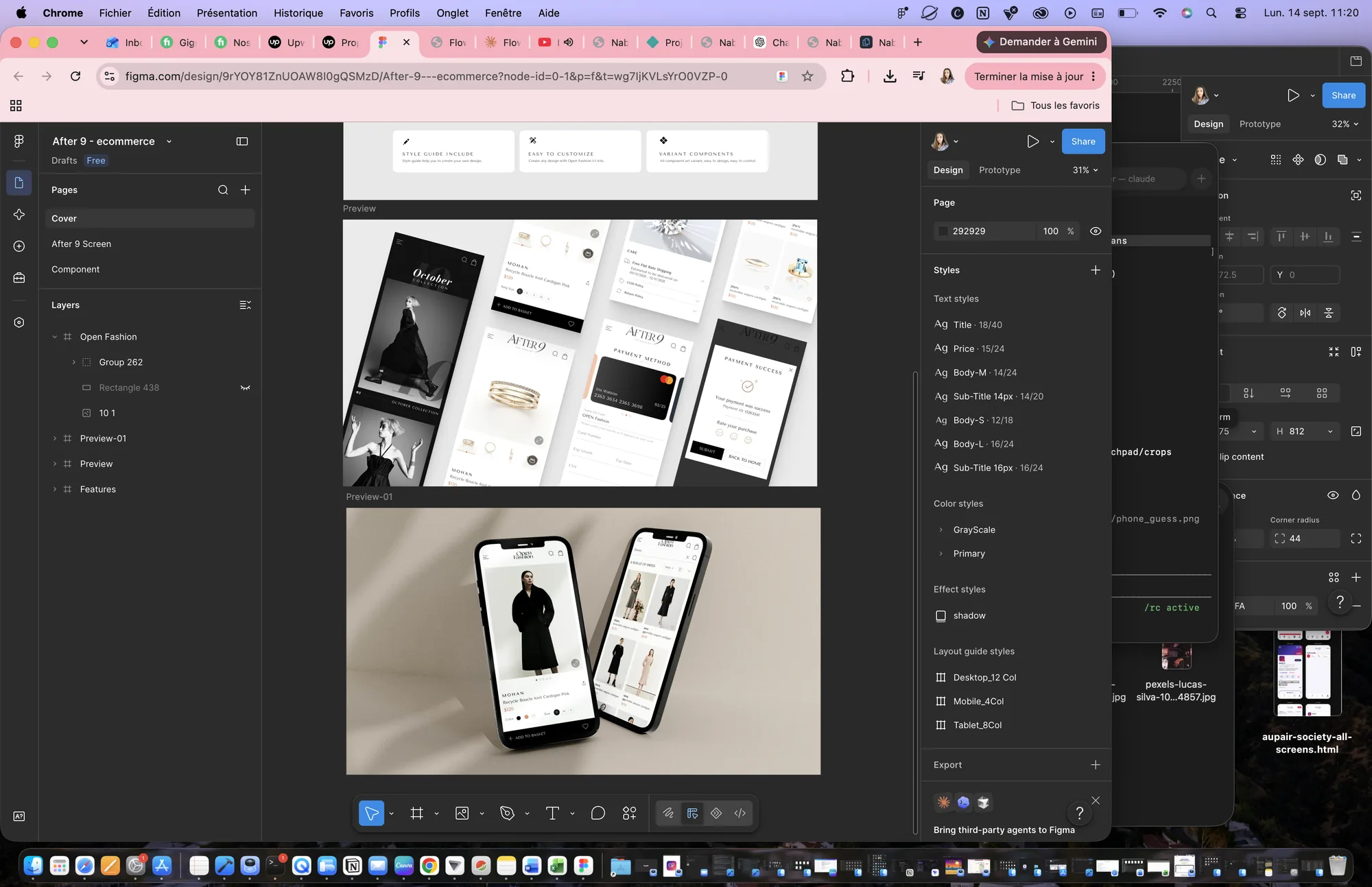 Figma workspace with After 9 mobile and desktop frames