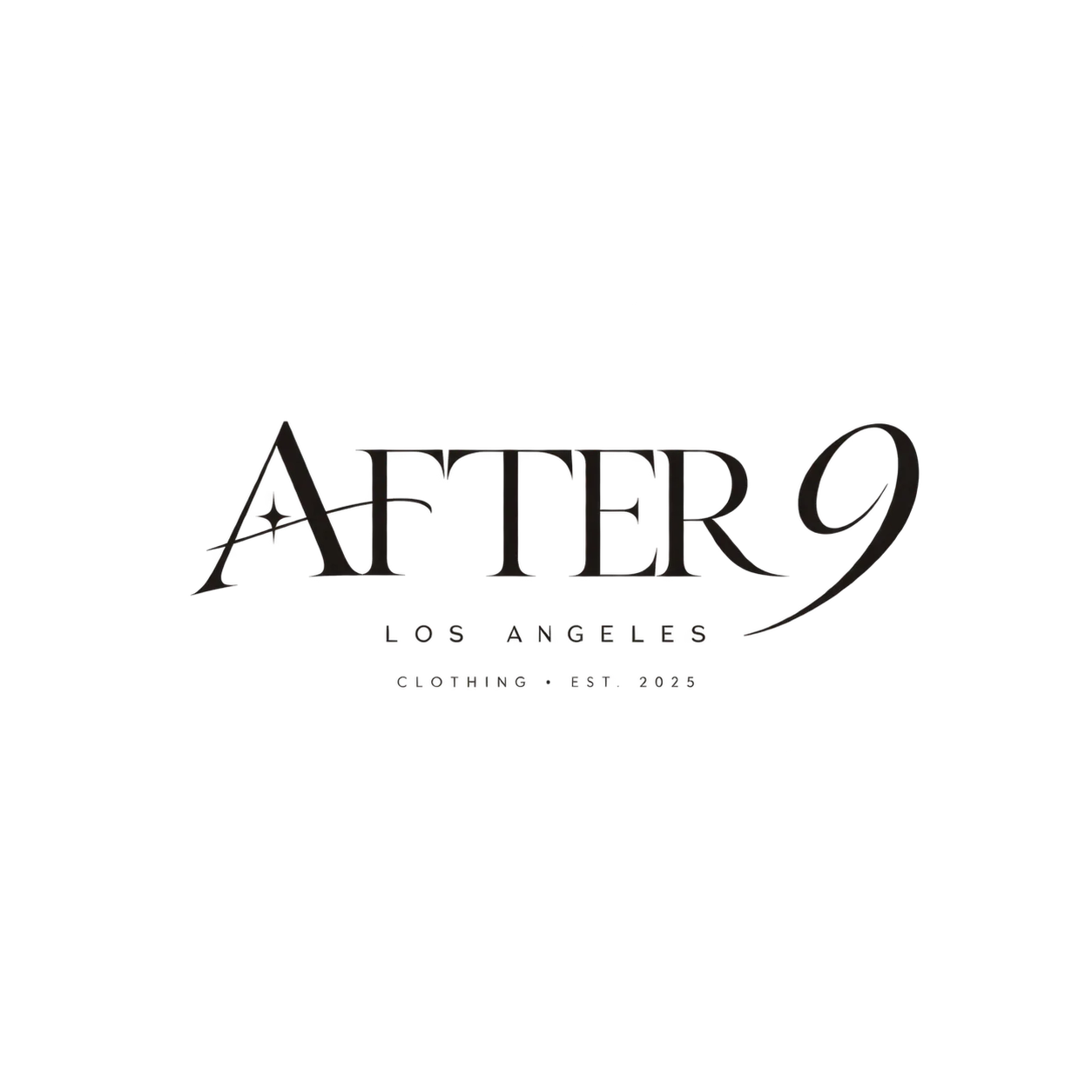 After 9 logo: serif wordmark with a script 9, Los Angeles