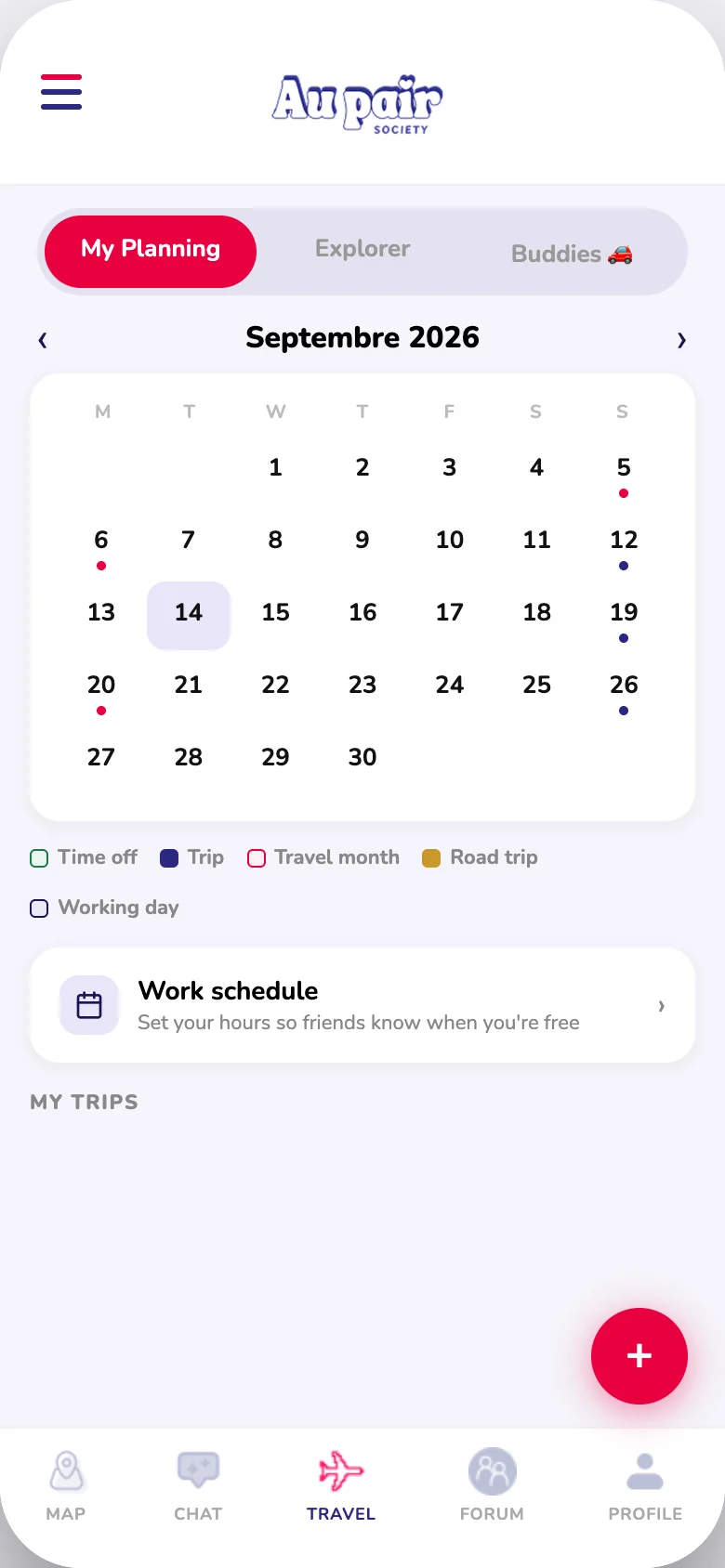 Travel calendar, final design