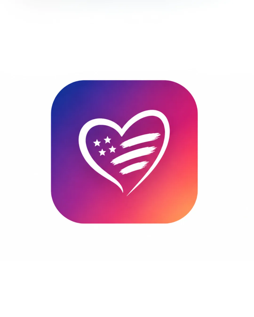 Final app icon: heart with stars and stripes on a gradient