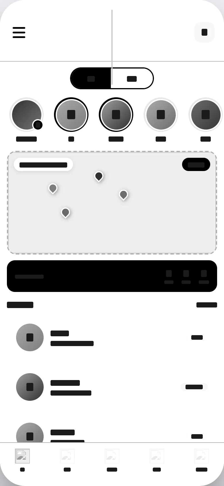 Map screen, wireframe
