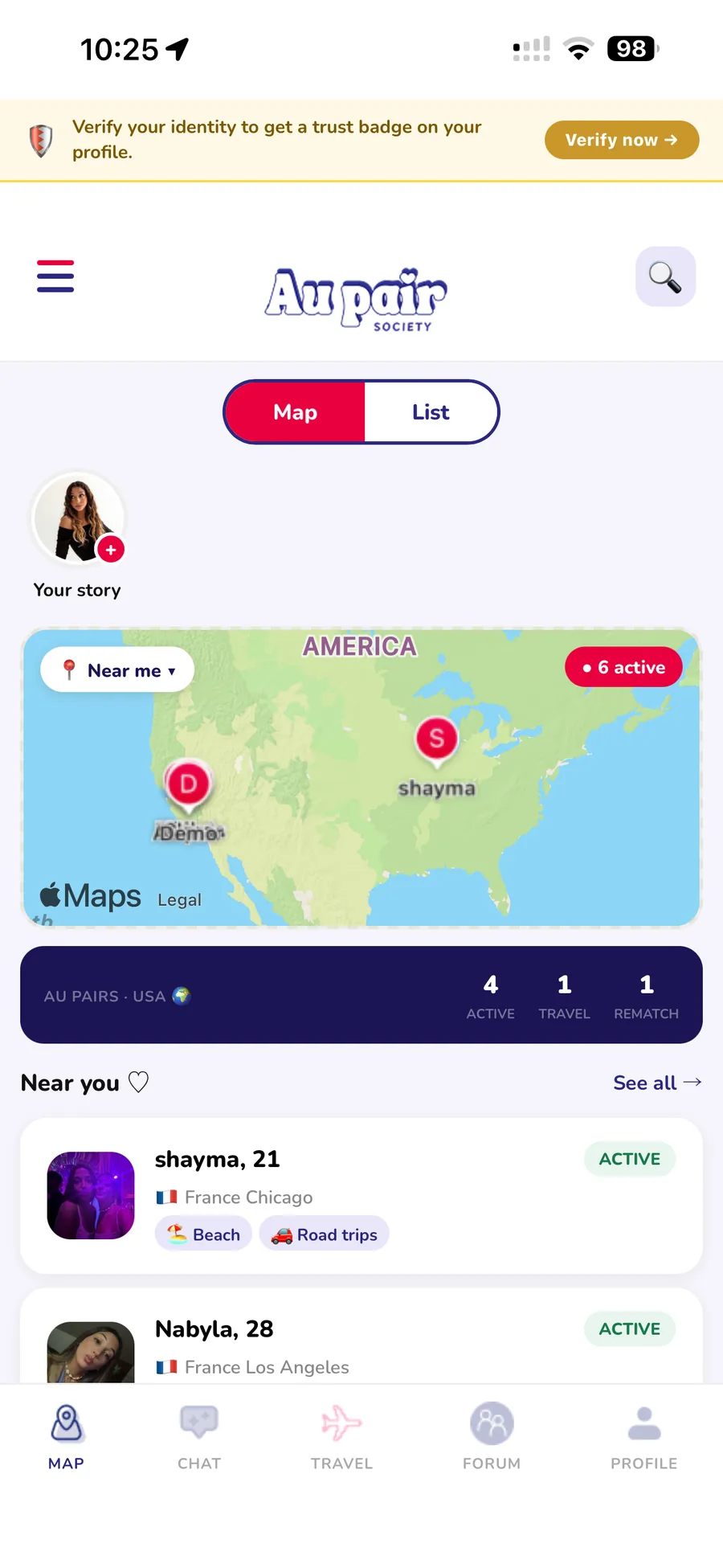 iPhone screenshot: map of au pairs in Los Angeles