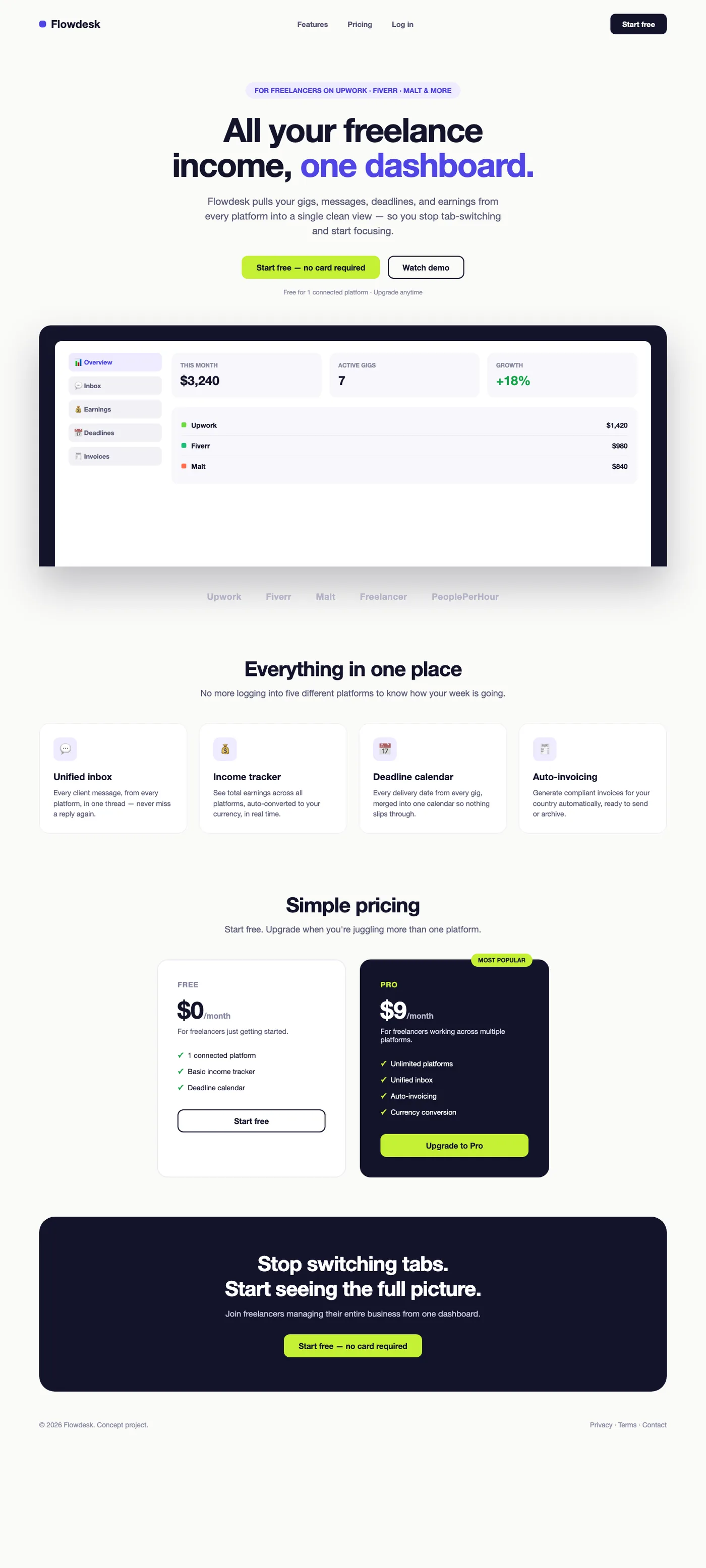 Full Flowdesk landing page
