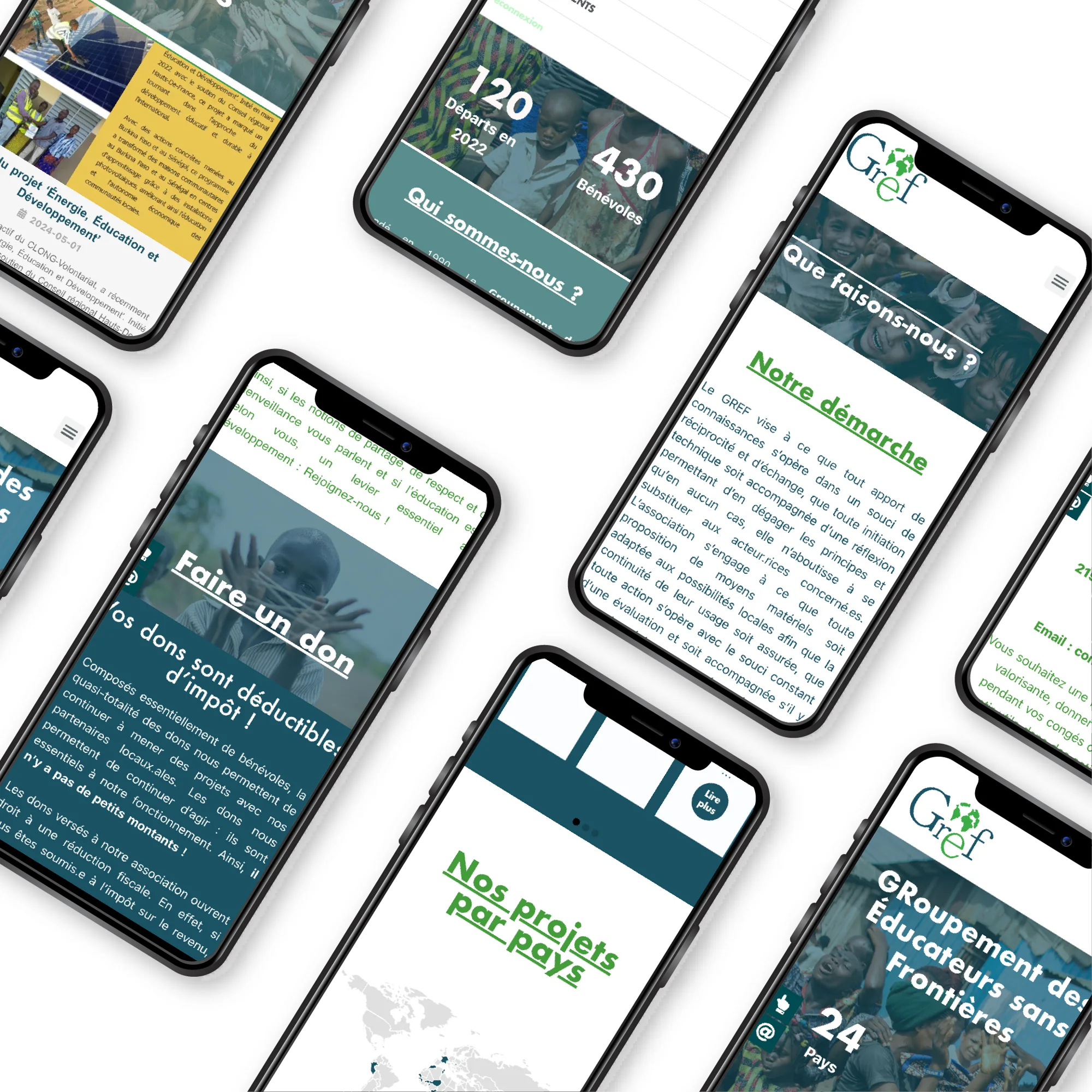 GREF website on several phones