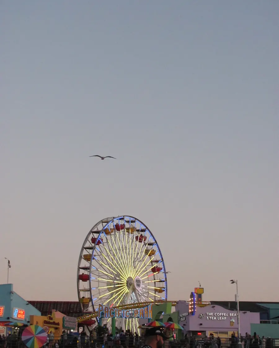 Santa Monica Pier Ferris wheel at dusk